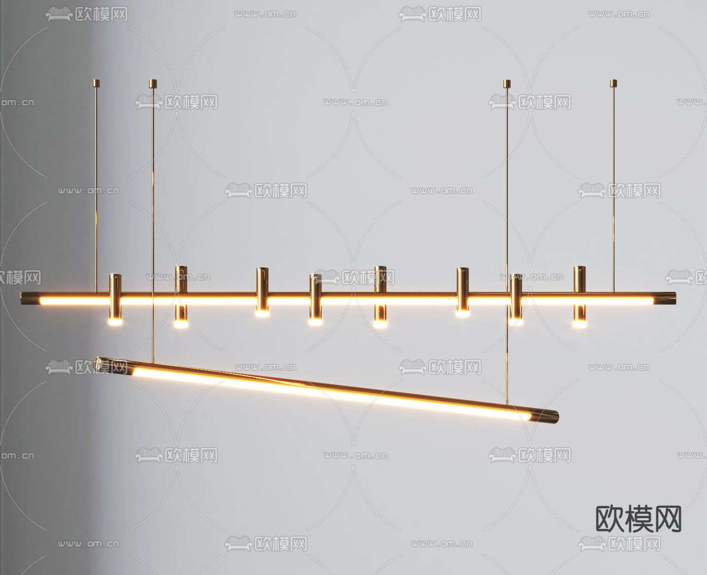 轻奢长吊灯 圆环吊灯3d模型下载（渲染图2）