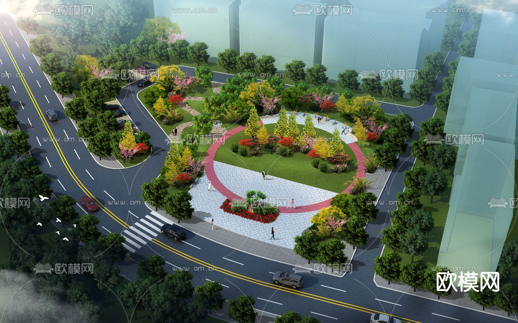 公园鸟瞰3d模型下载_ID14181600_3dmax免费模型-欧模网
