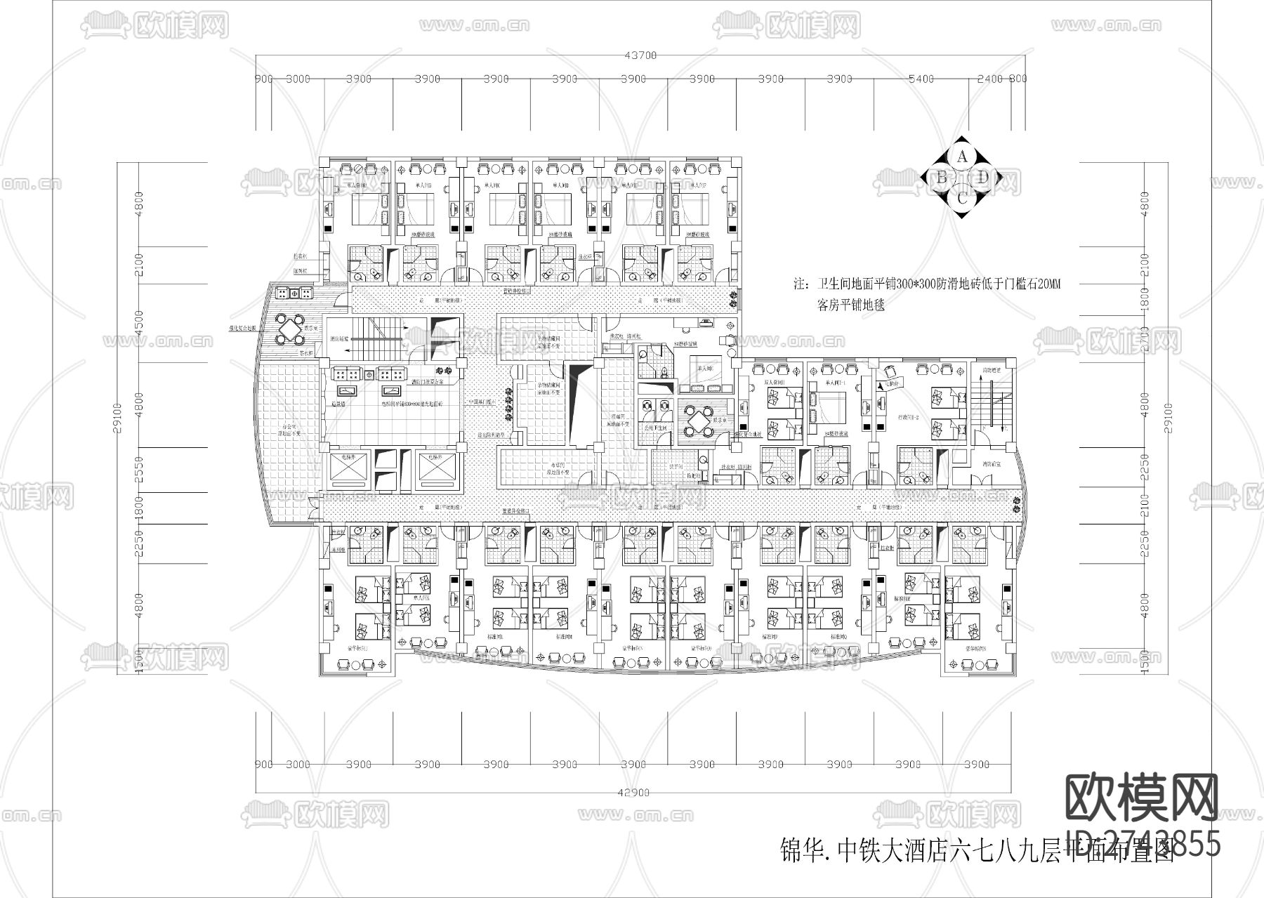 五星级酒店客房CAD施工图下载（渲染图5）