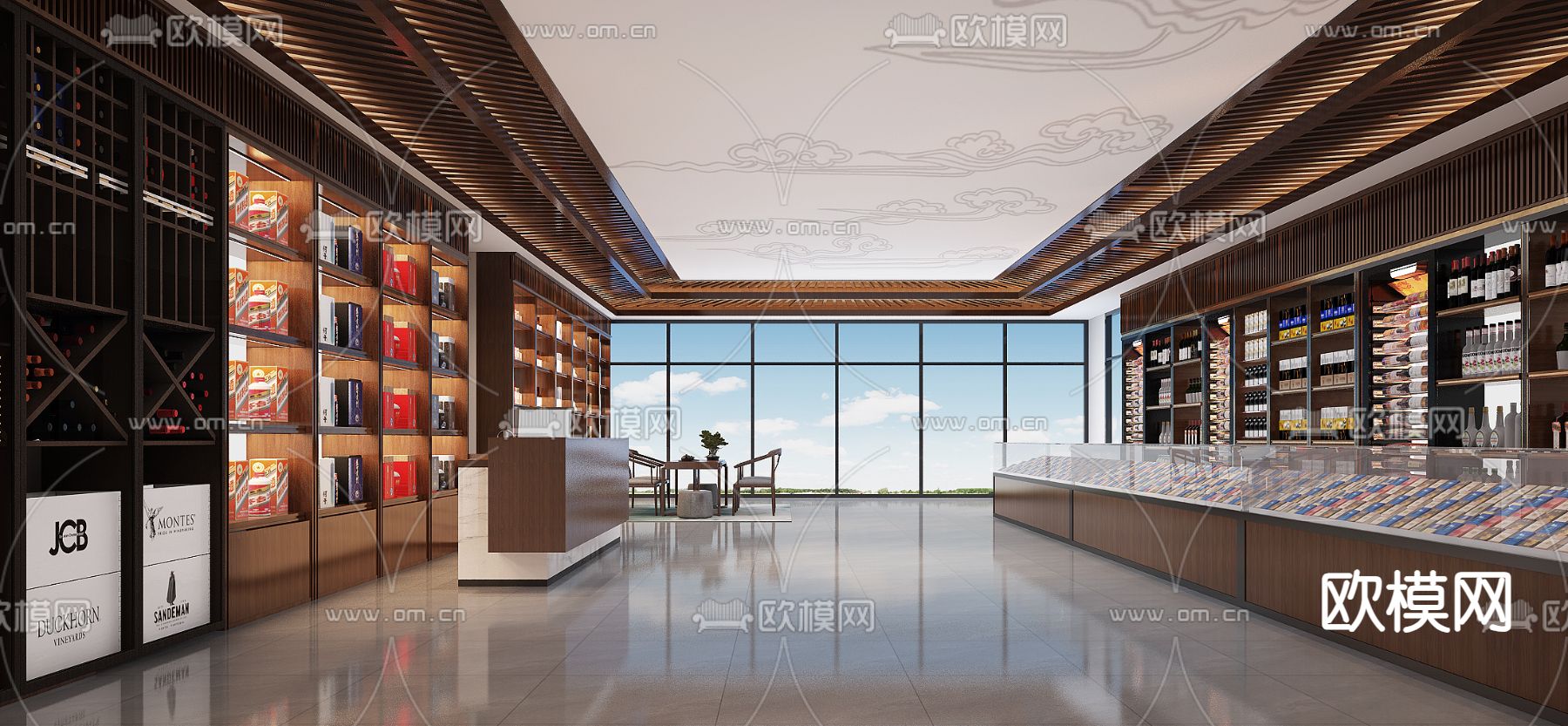 新中式烟酒店3d模型下载（渲染图1）