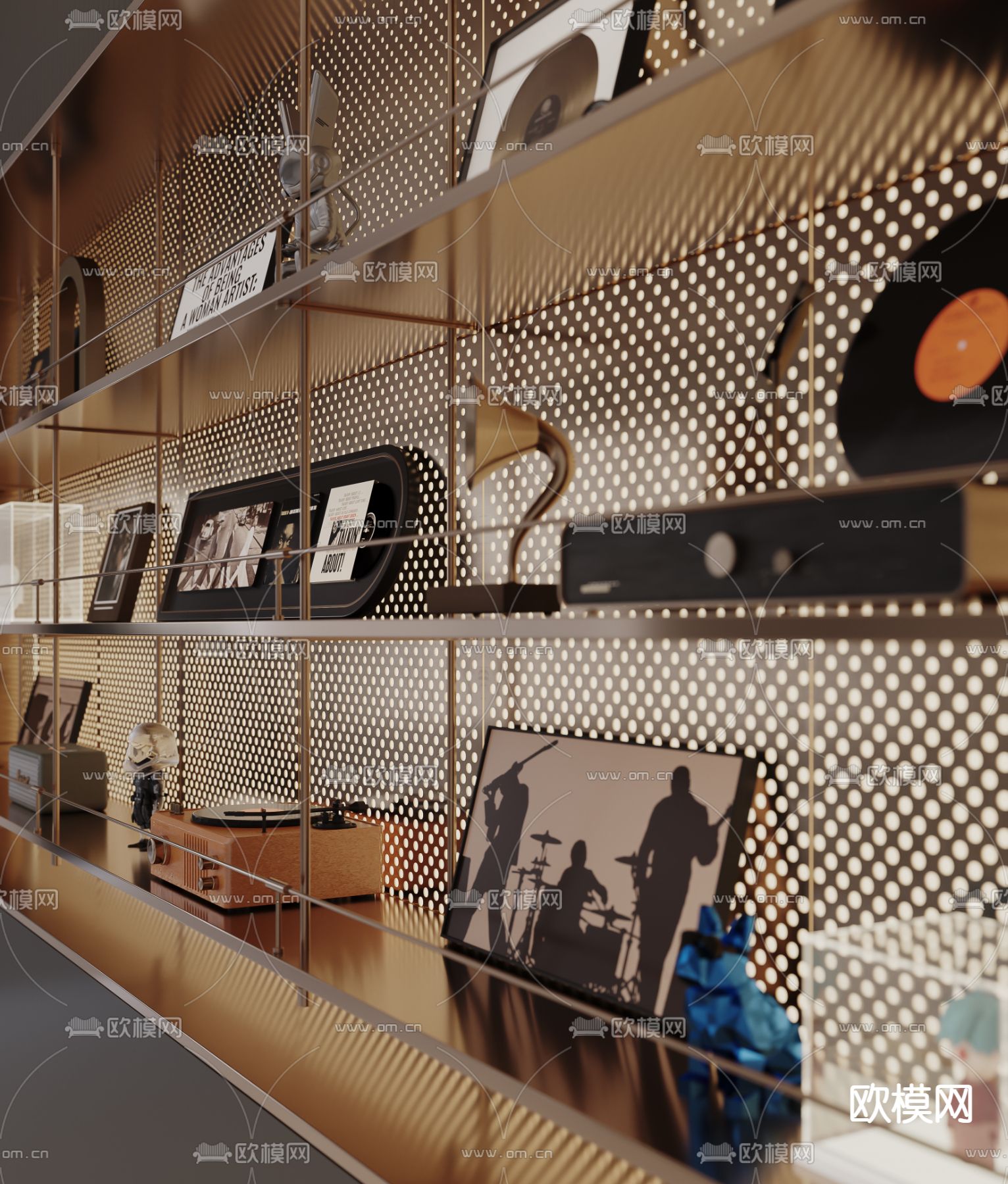 中古风饰品 摆件 雕塑 唱片机3d模型下载（渲染图3）