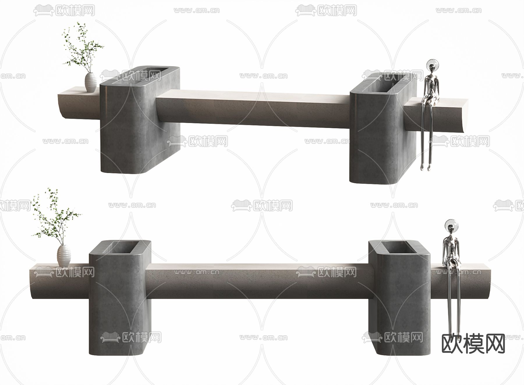 前台 服务台 水泥长条桌3d模型下载