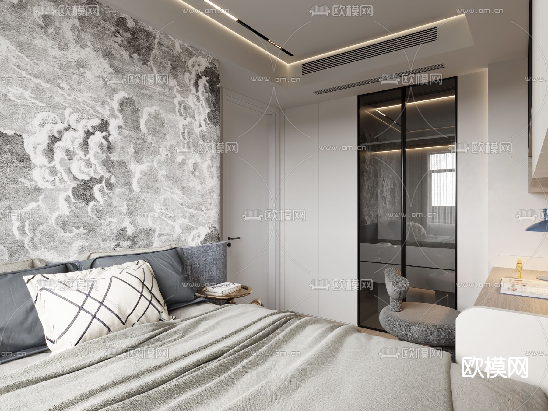 榻榻米卧室 次卧3d模型下载（渲染图2）