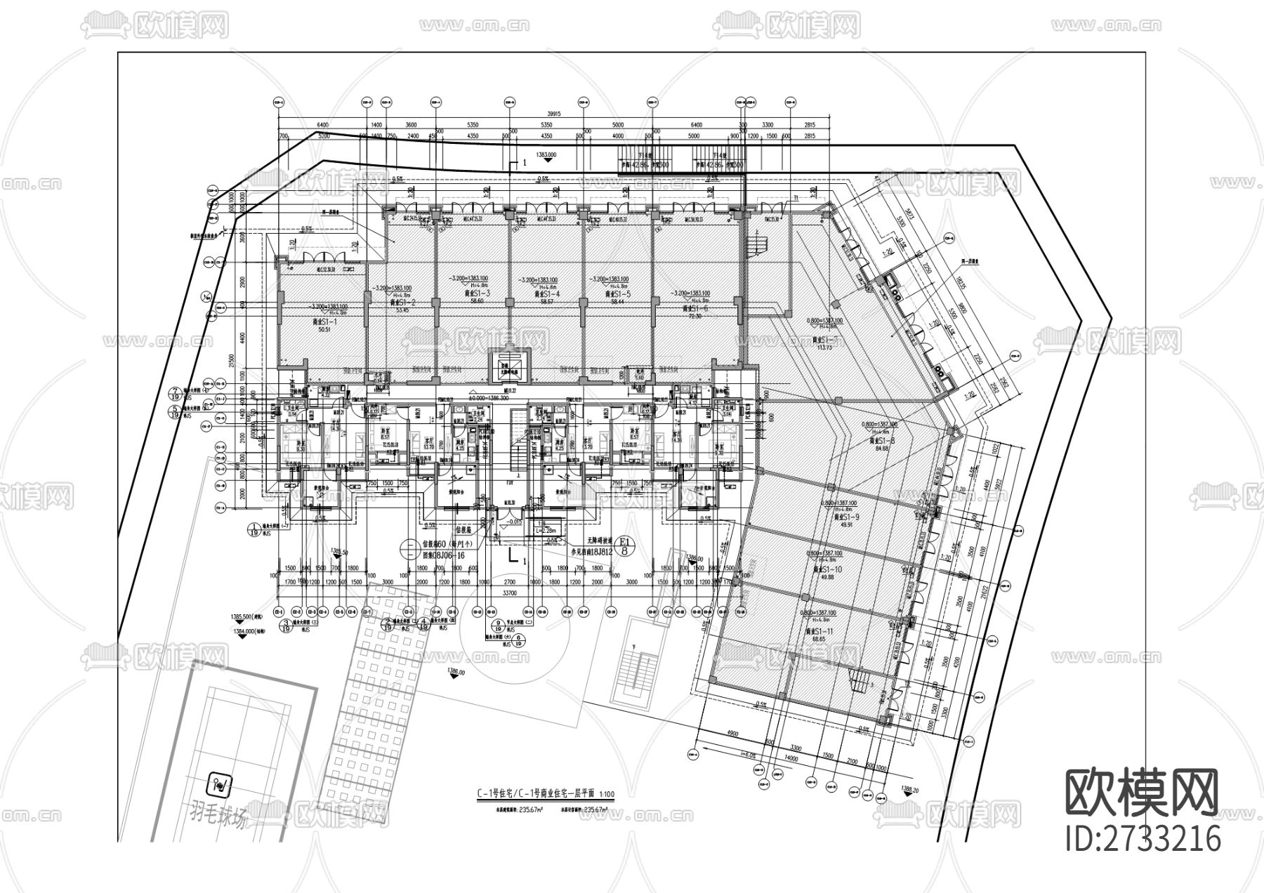 仙女湖镇安置房项目CAD施工图下载（渲染图3）