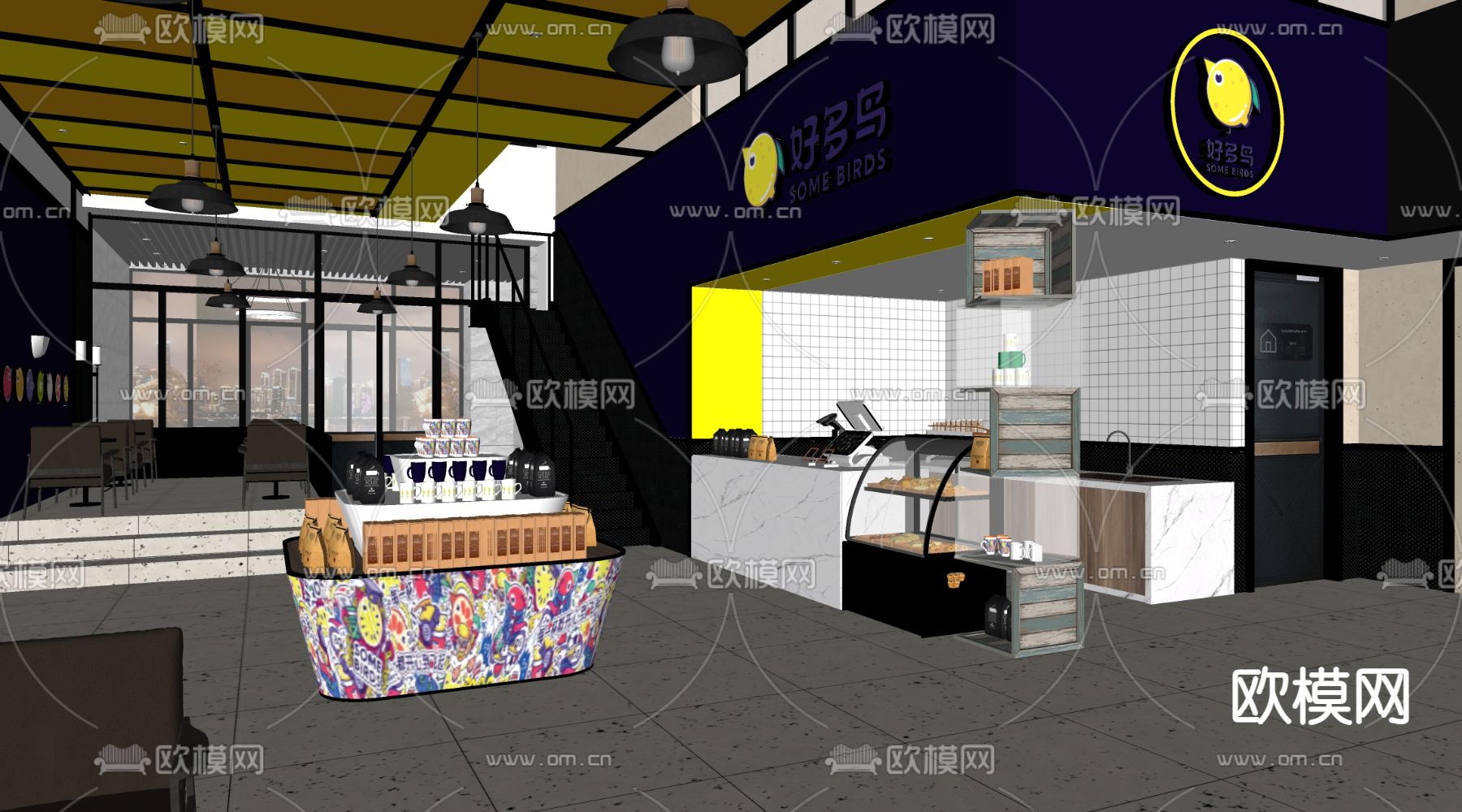 现代咖啡店su模型下载（渲染图2）