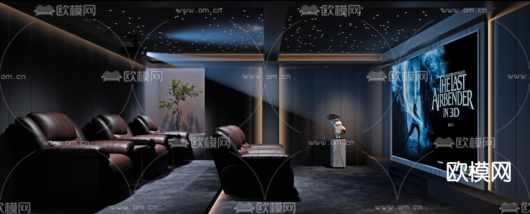 新中式影音室su模型下载（渲染图3）