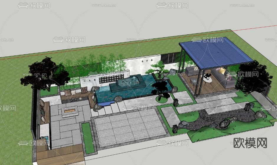 现代庭院花园su模型下载（渲染图4）