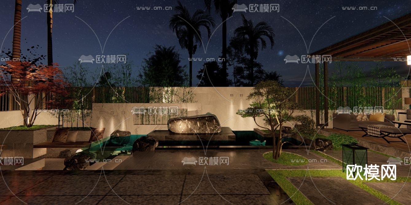 现代庭院花园su模型下载（渲染图1）