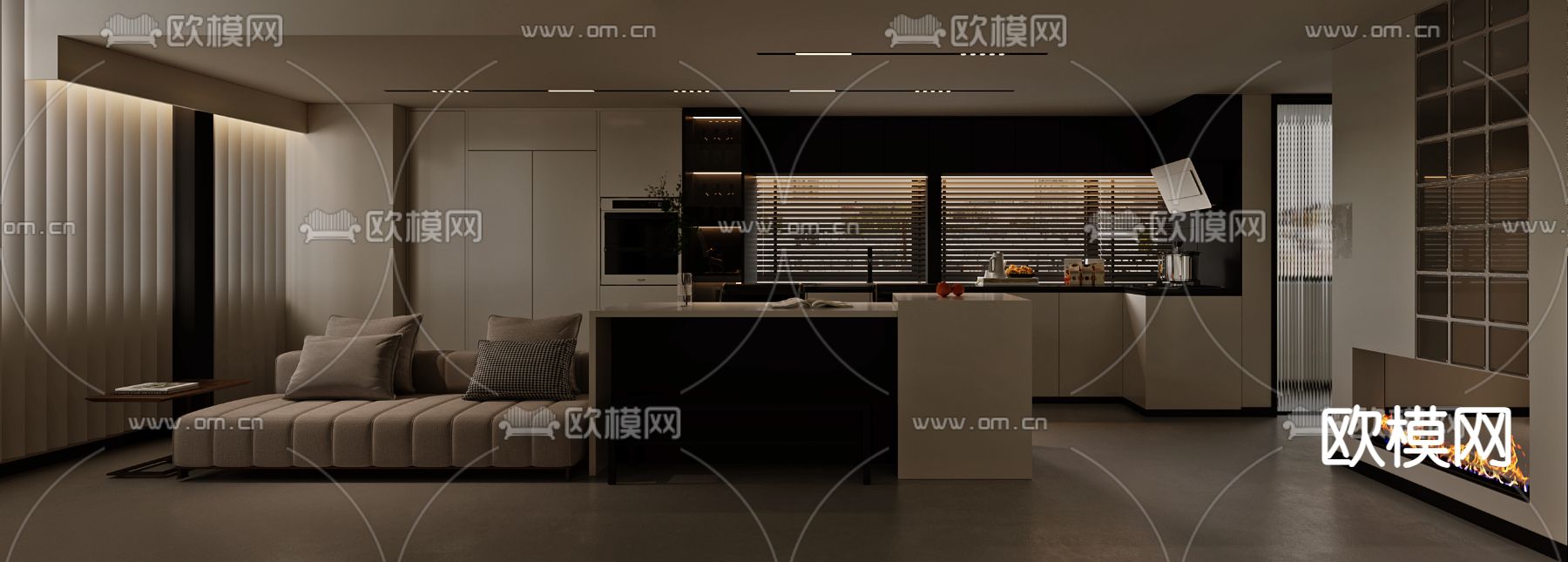 暗黑风厨房3d模型下载（渲染图2）