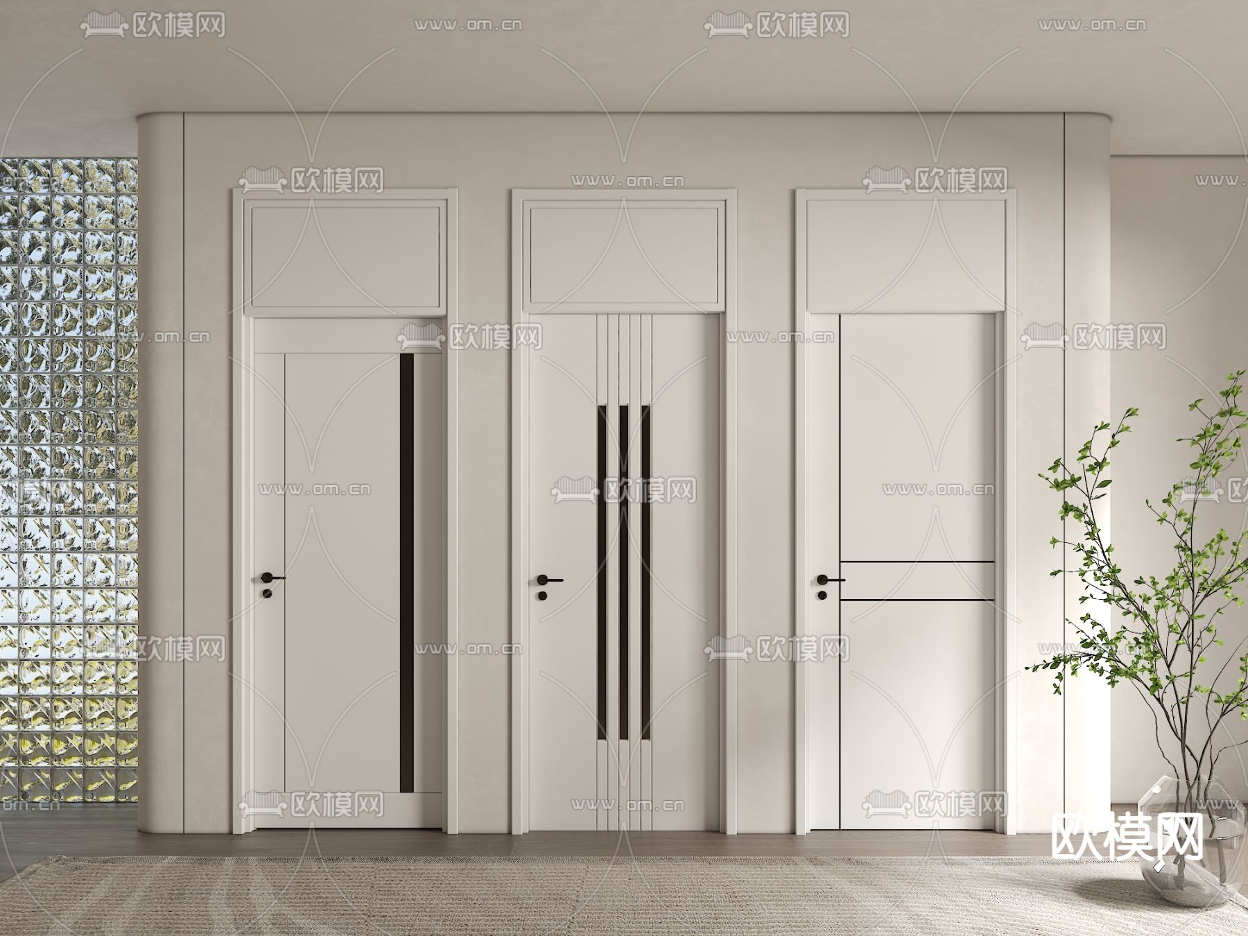 奶油风通顶门 房门 单开门3d模型下载