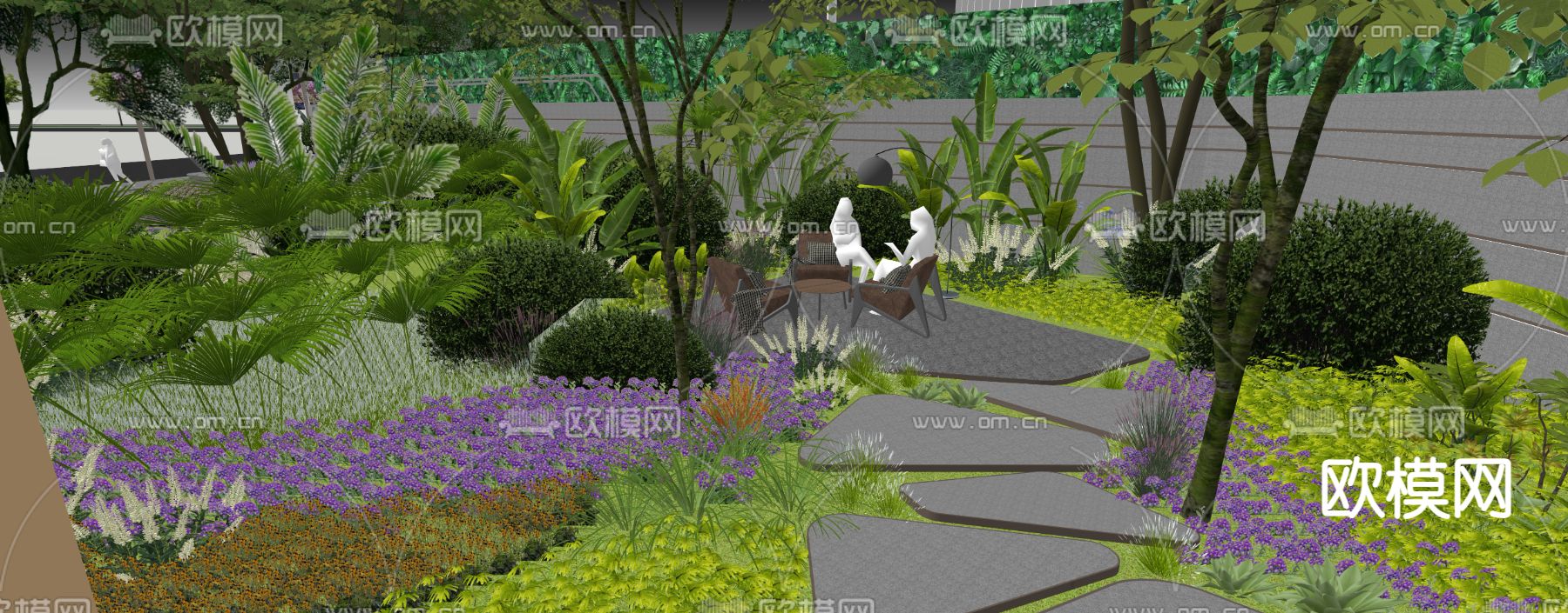 现代小区花园景观su模型下载（渲染图3）