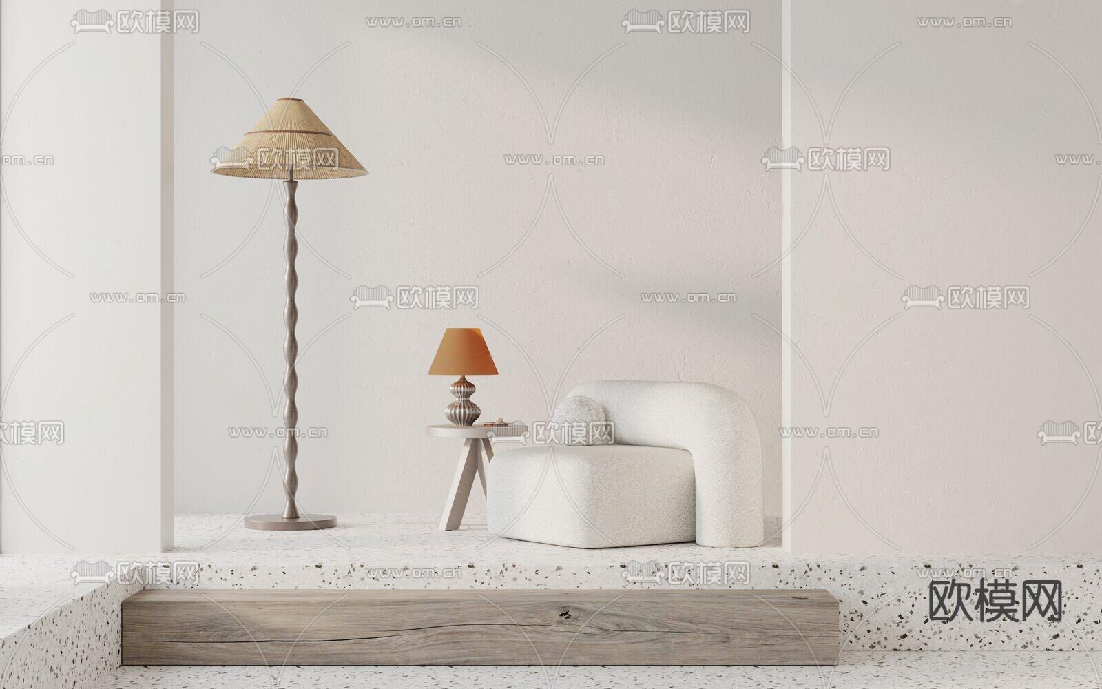 奶油风沙发 单人沙发3d模型下载