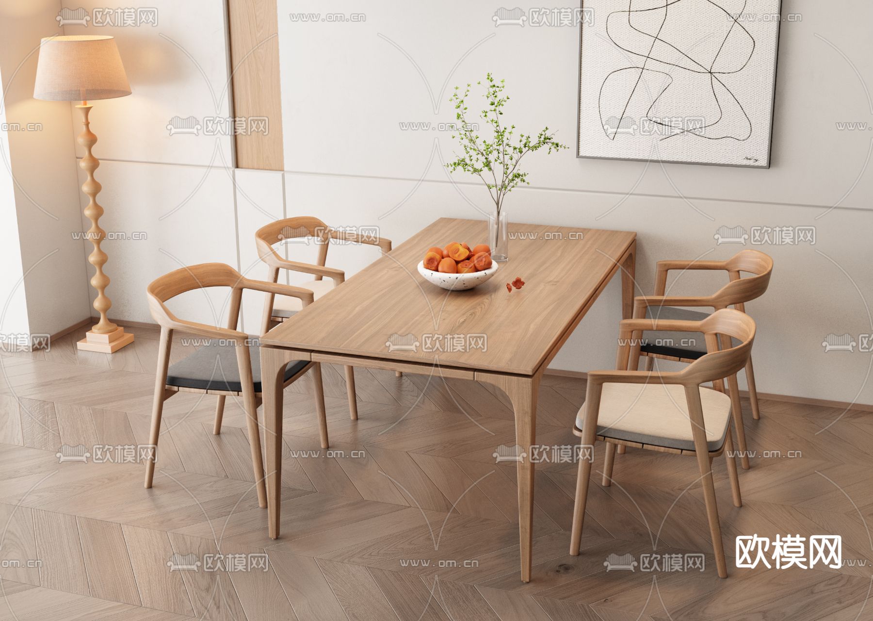 北欧餐桌椅3d模型下载（渲染图2）