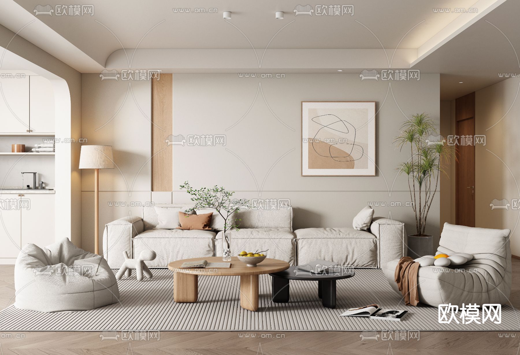 北欧客厅3d模型下载（渲染图1）
