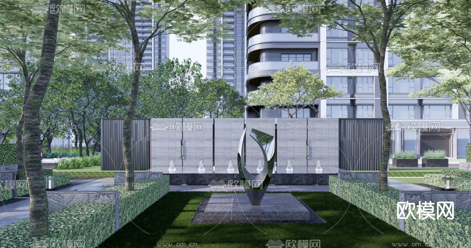 现代住宅小区景观su模型下载（渲染图2）