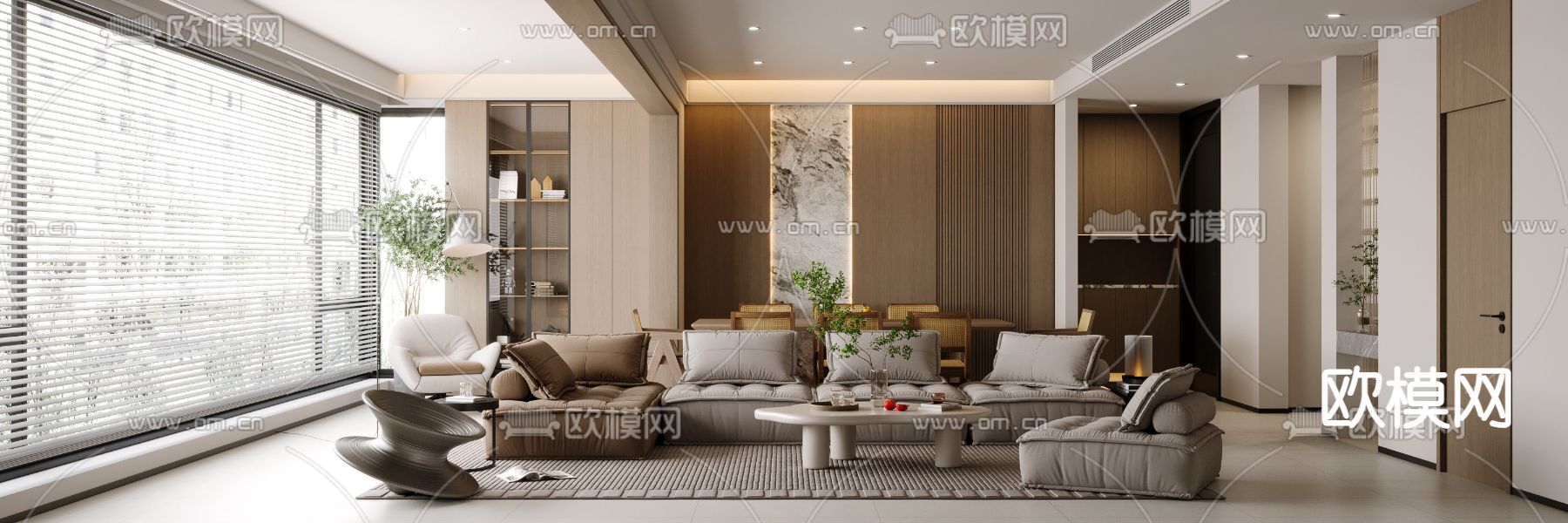 现代客厅 餐厅3d模型下载（渲染图1）