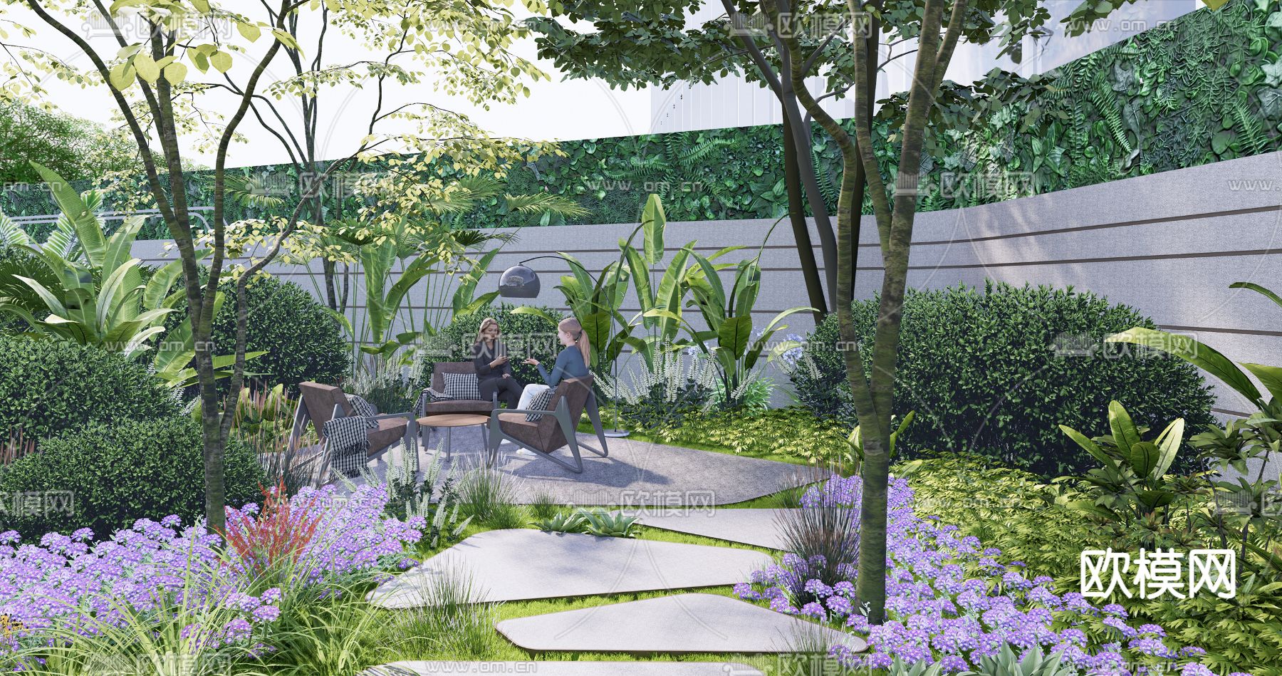 现代小区花园景观su模型下载（渲染图2）