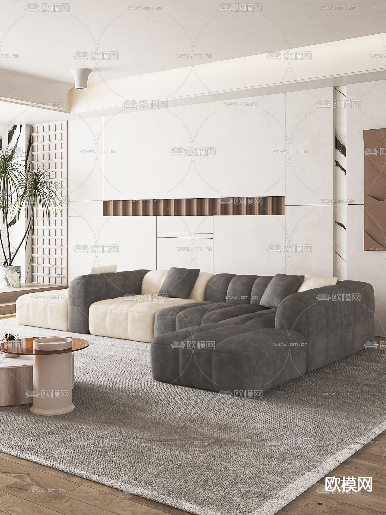 奶油风沙发 转角沙发3d模型下载