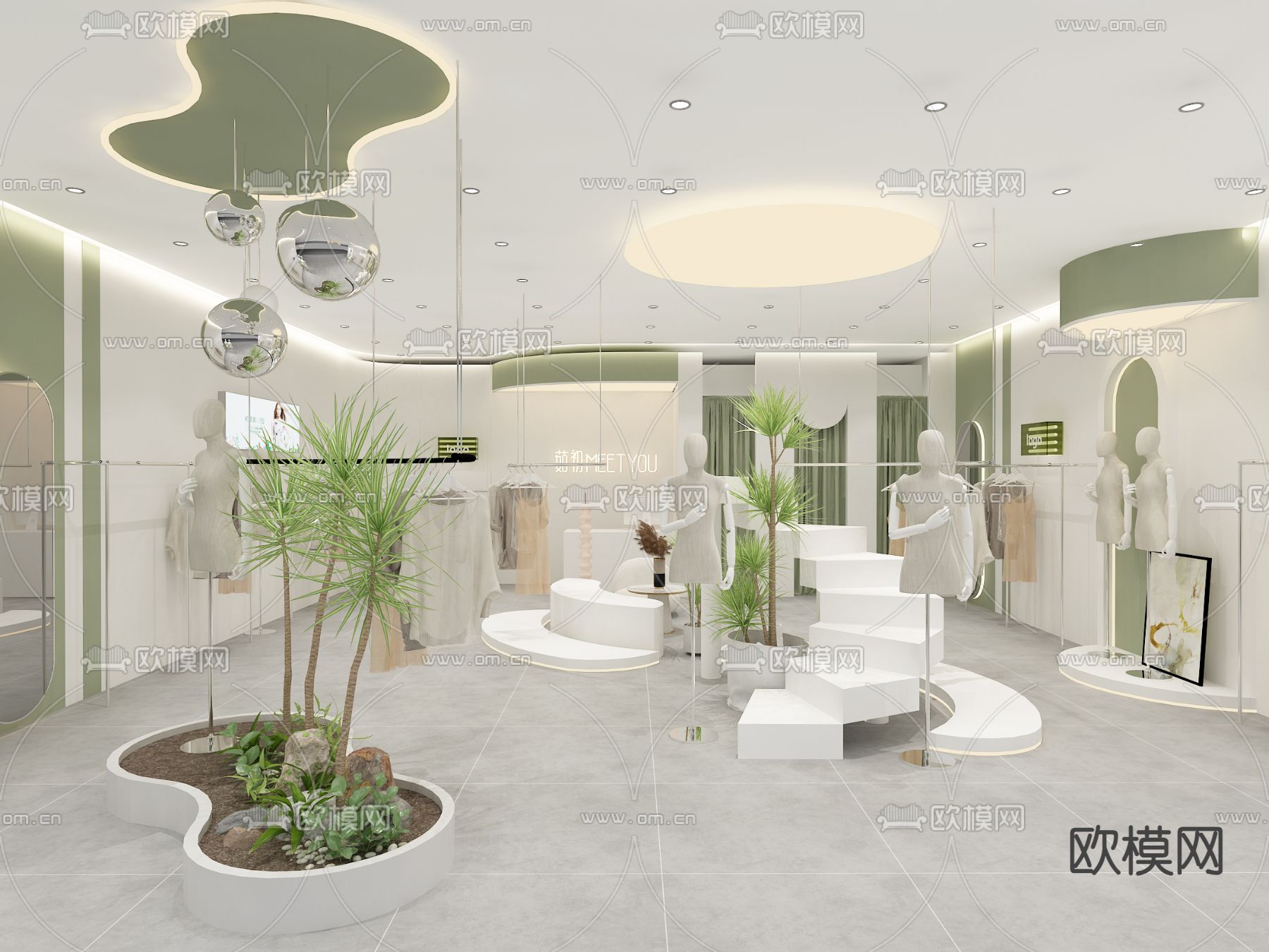 现代服装店su模型下载（渲染图1）