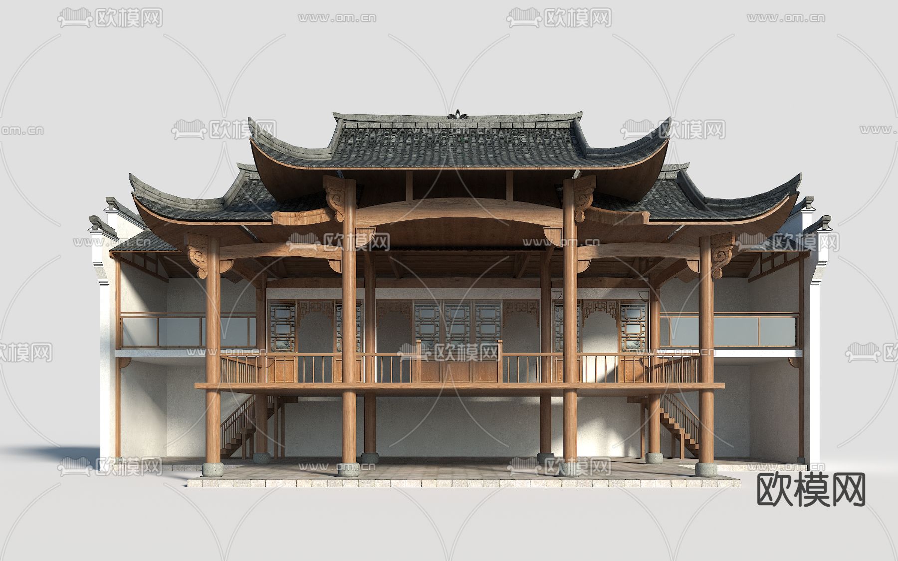 中式古建戏台 演出台su模型下载（渲染图1）