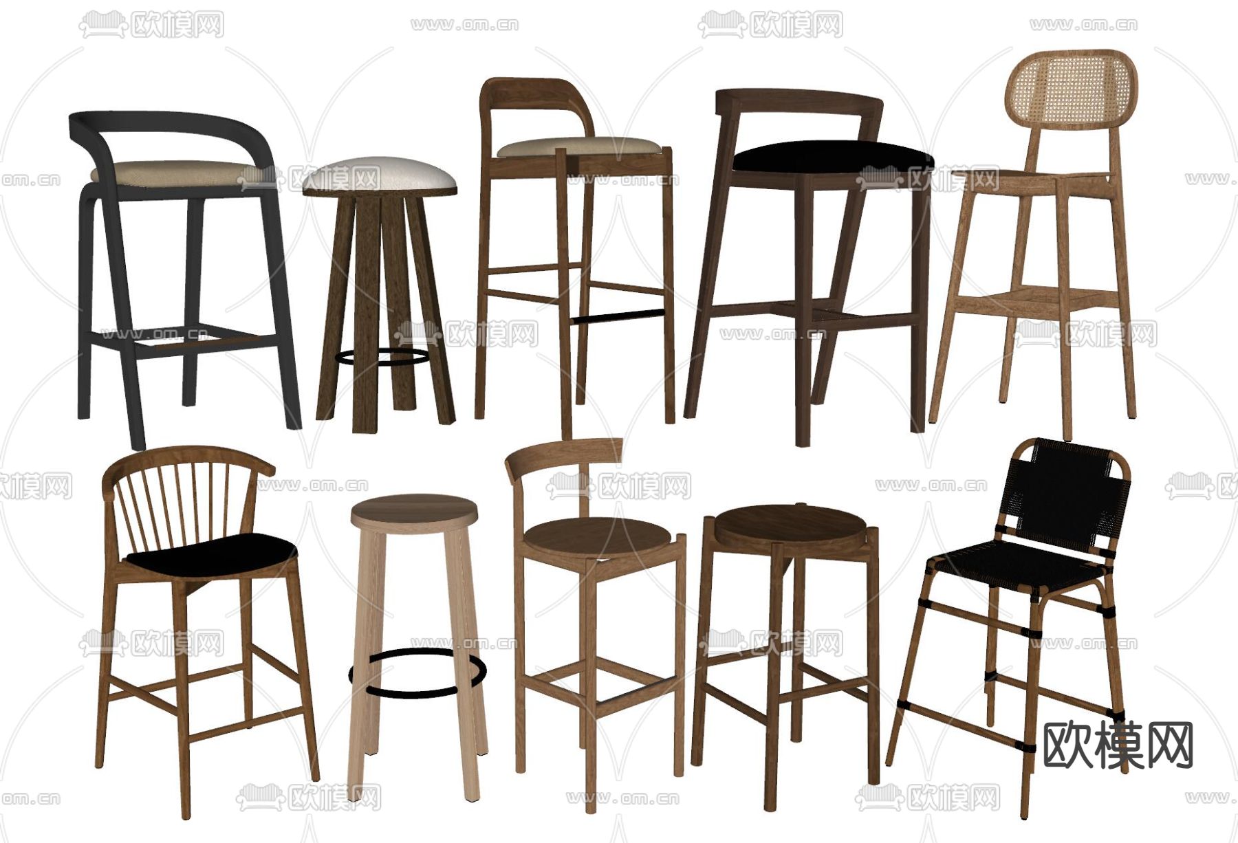 侘寂风吧椅su模型下载（渲染图2）