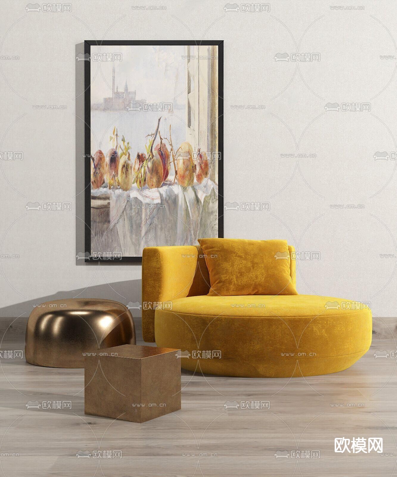 黄褐色沙发 懒人沙发3d模型下载