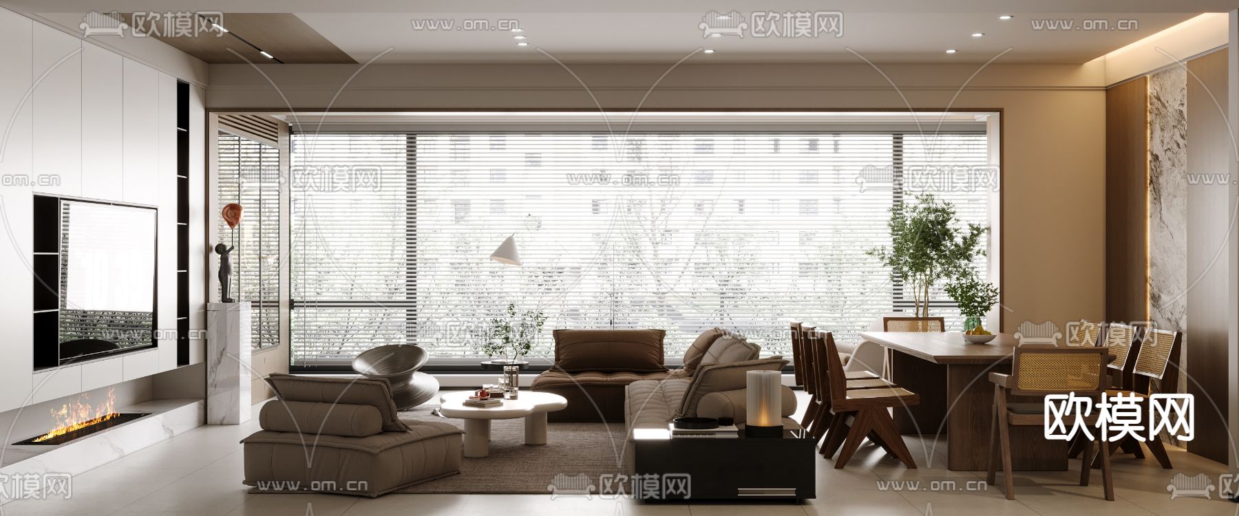 现代客厅 餐厅3d模型下载（渲染图4）