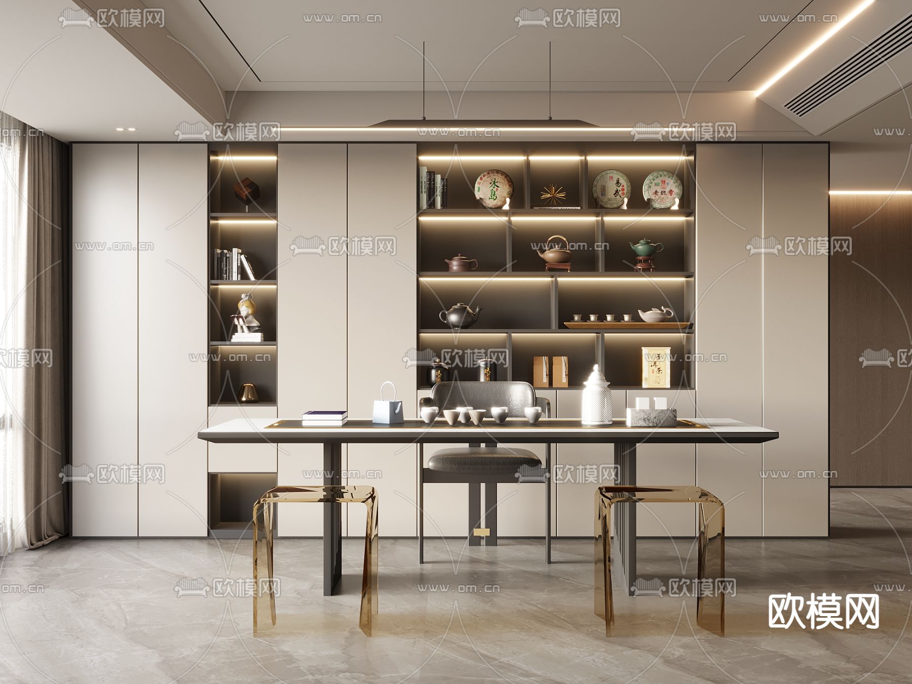 新中式茶室3d模型下载