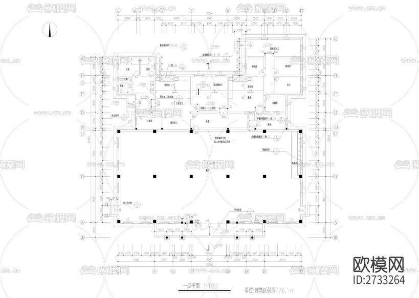 一層食堂全套建筑CAD施工圖下載(渲染圖2)