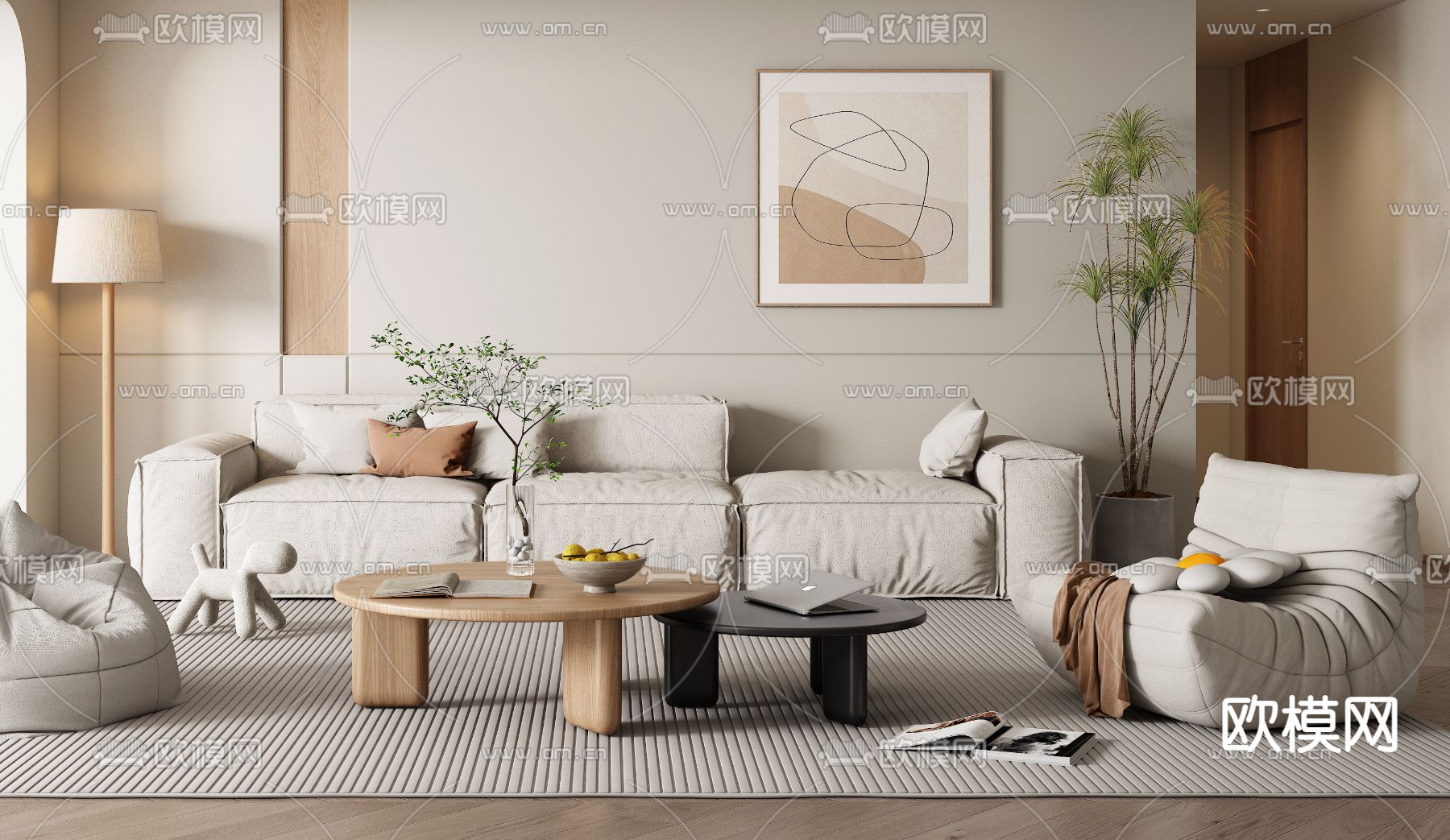 北欧客厅3d模型下载（渲染图2）