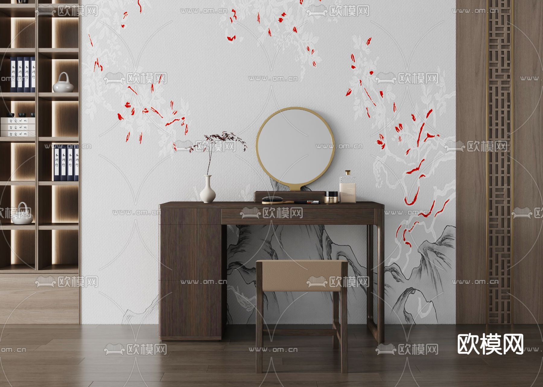 新中式梳妆台 化妆台3d模型下载