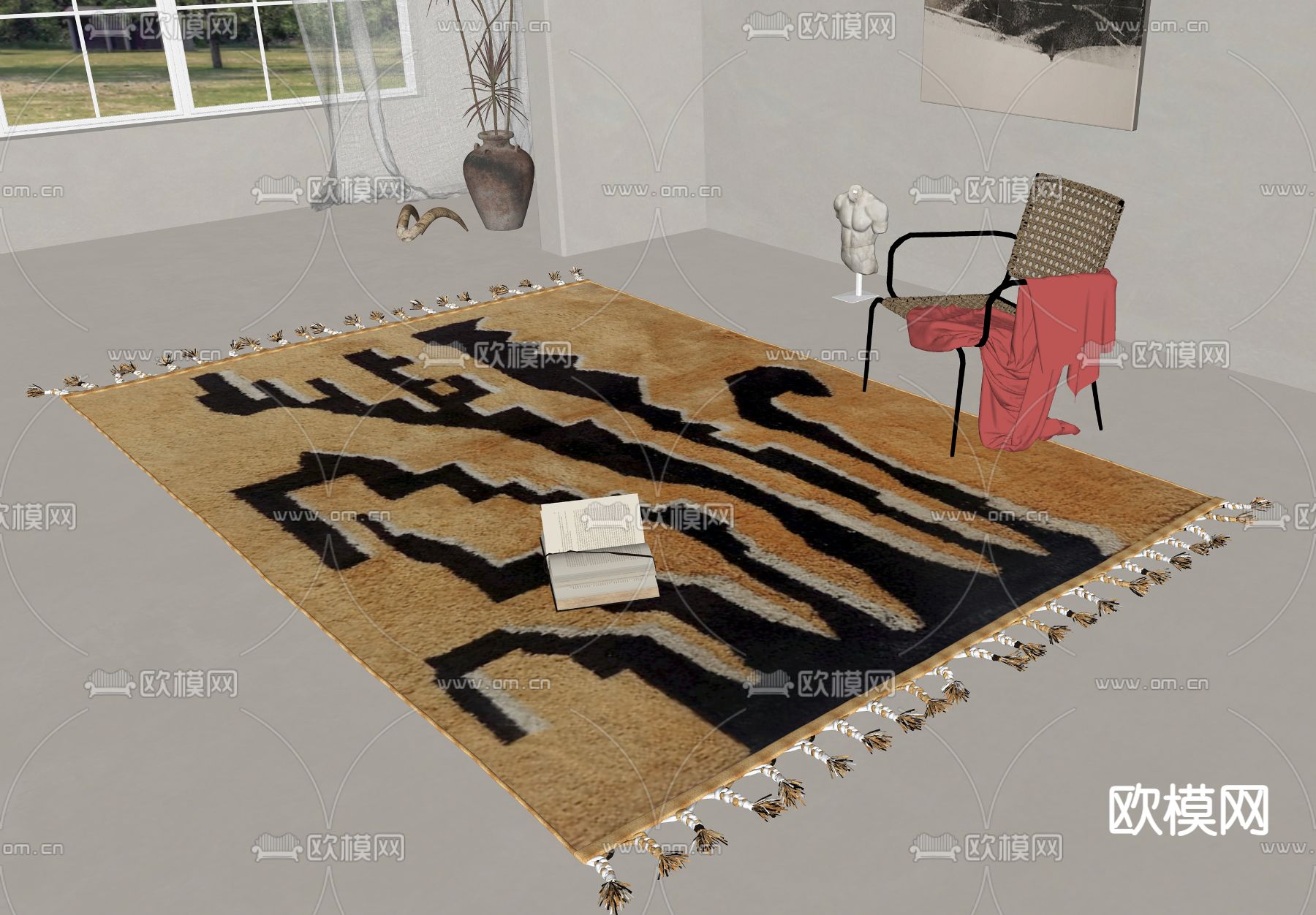 现代地毯su模型下载（渲染图2）