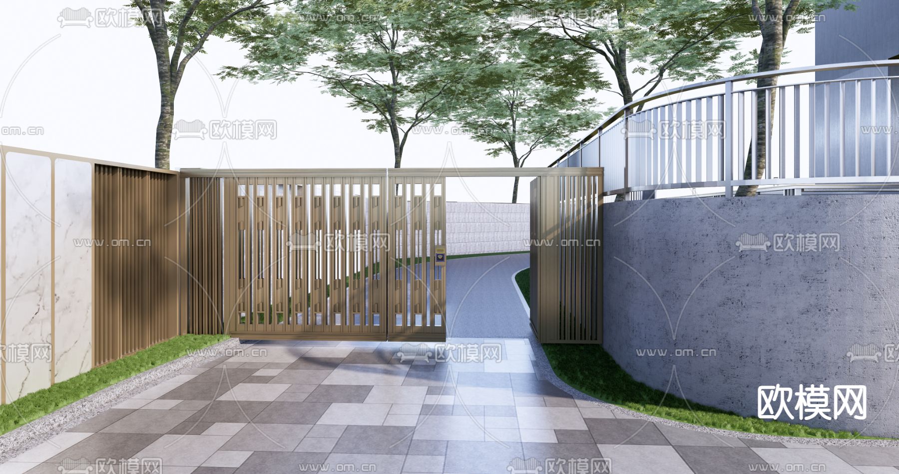 消防铁艺门 格栅门su模型