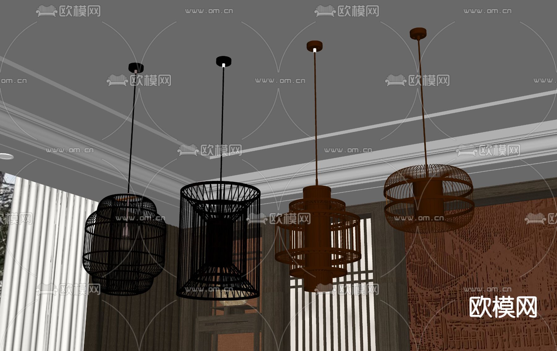 新中式吊灯su模型下载（渲染图2）