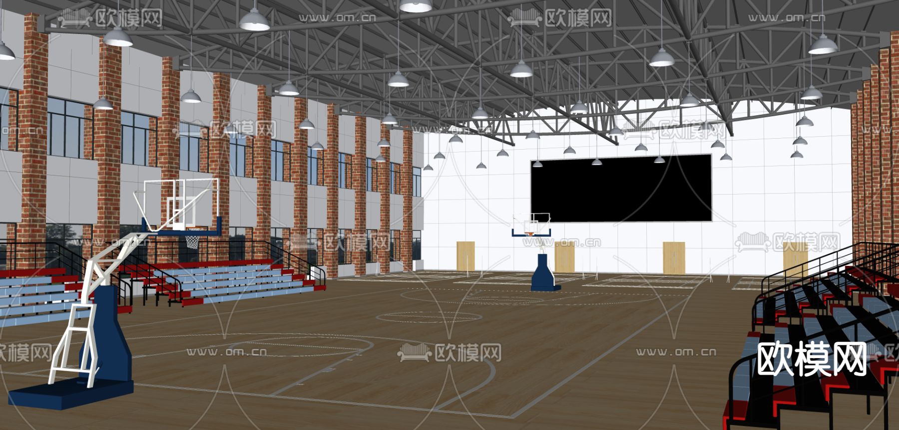 现代篮球场 体育馆su模型下载（渲染图2）