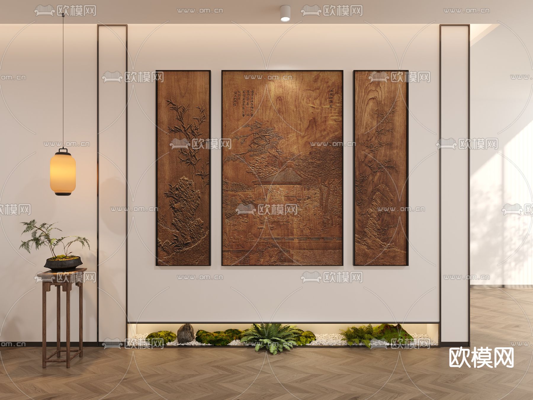 新中装饰画 木雕画 建筑画3d模型下载