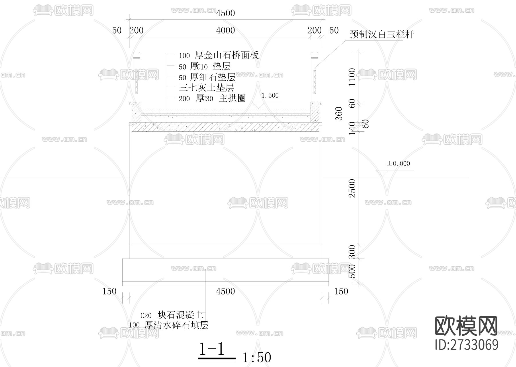 石拱桥CAD施工图下载（渲染图2）