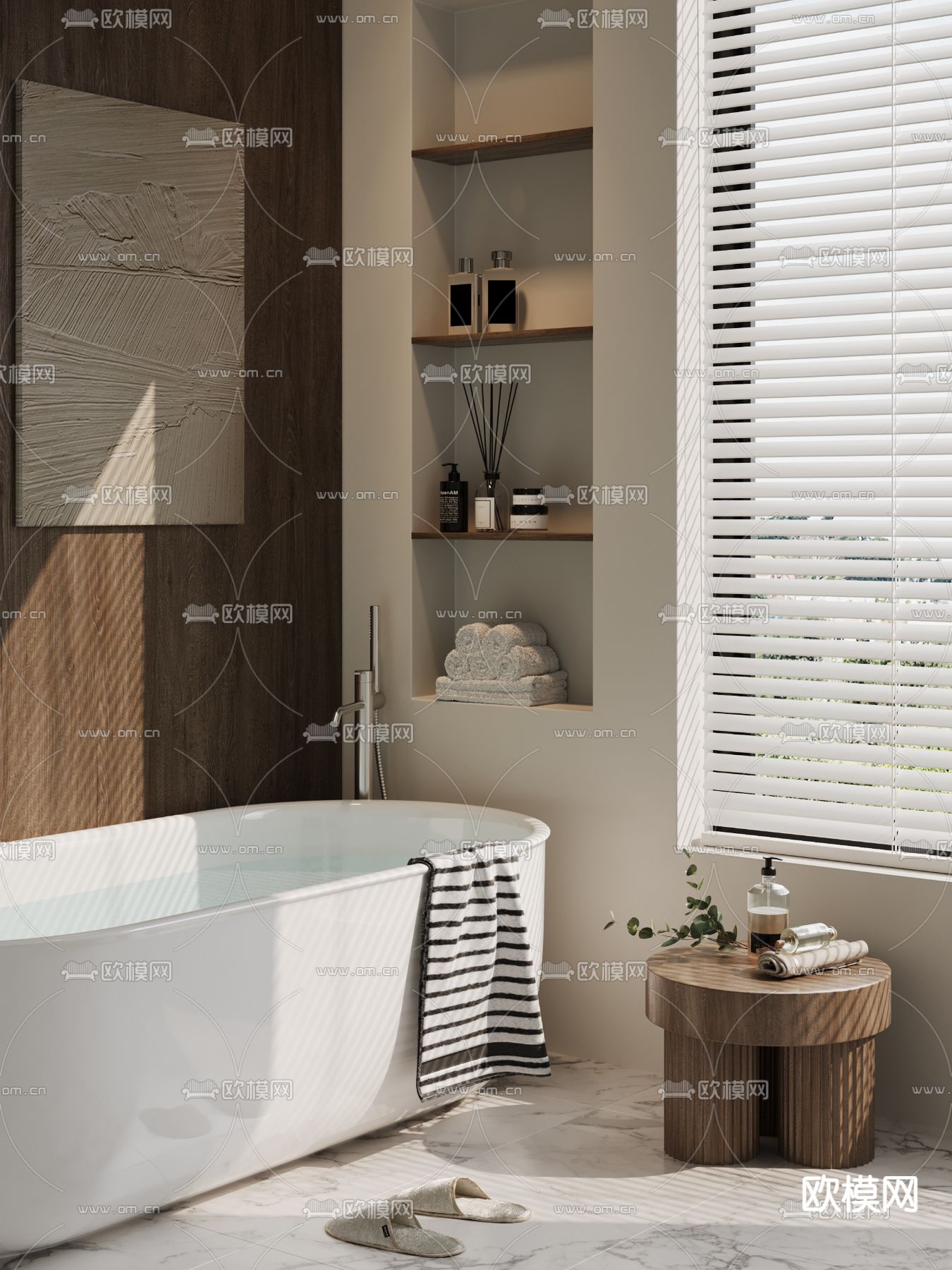 侘寂风浴缸 圆几3d模型下载