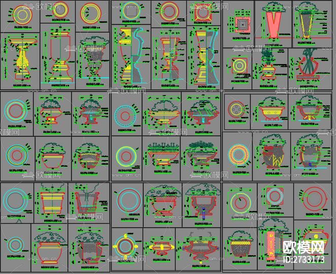 特色花钵CAD图库下载（渲染图1）