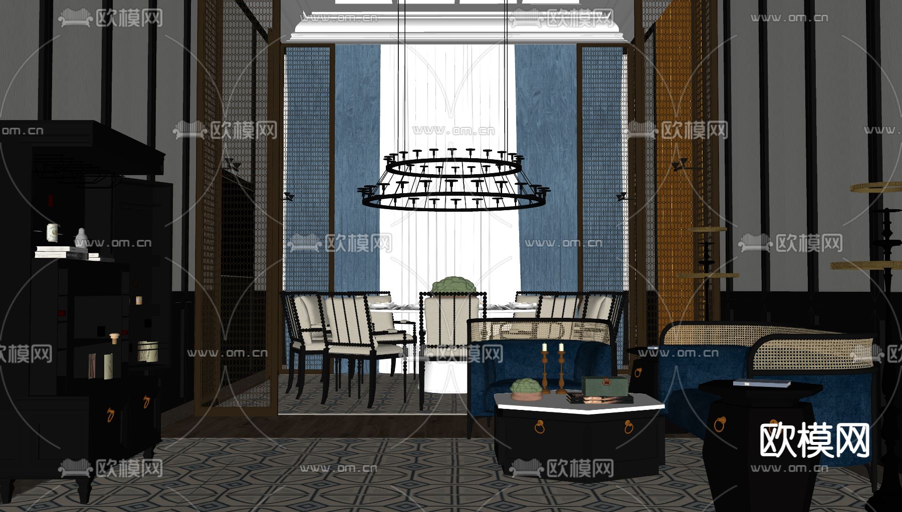 中式餐厅包厢su模型下载（渲染图2）