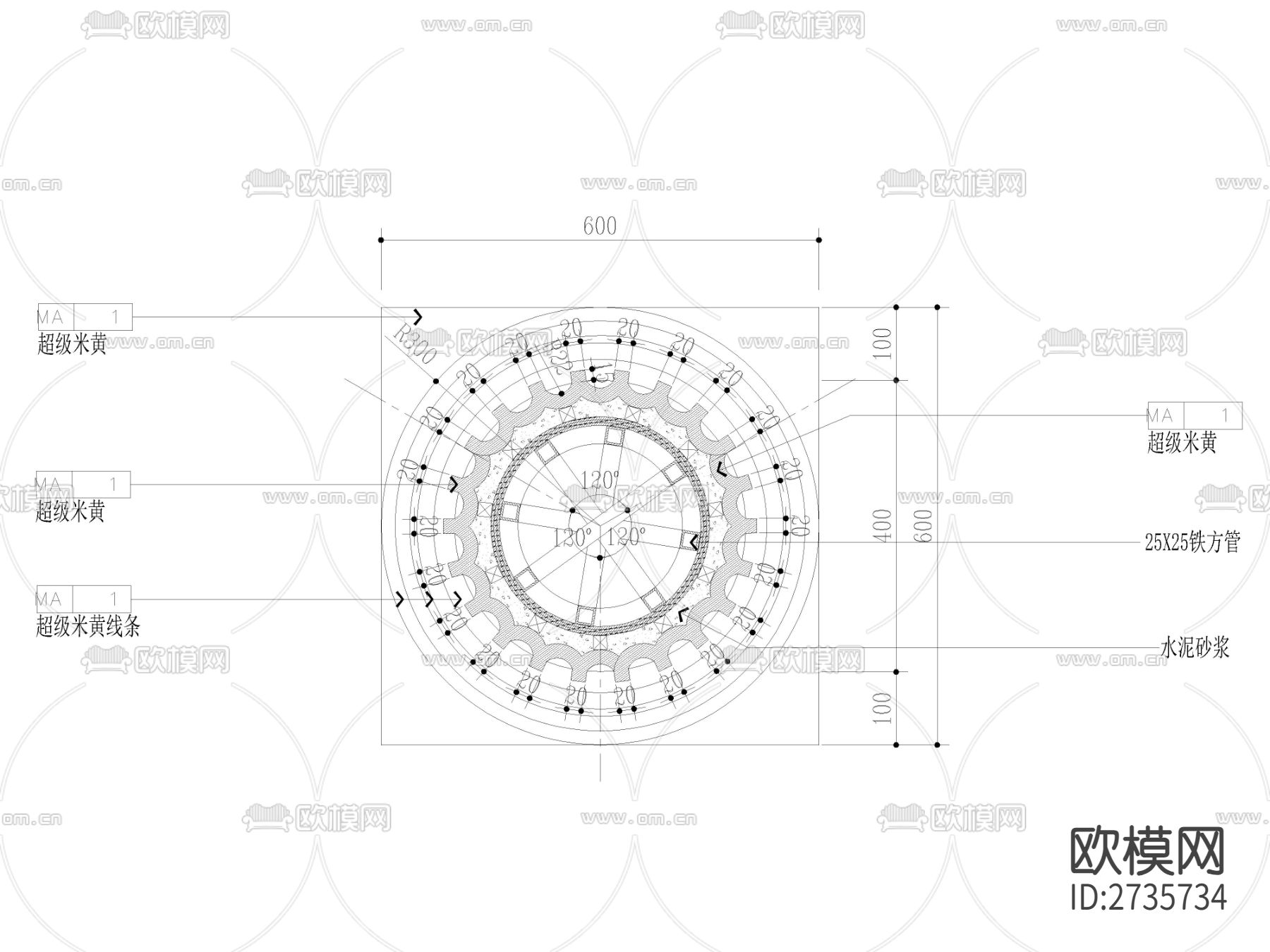 欧式立柱剖面立面节点CAD施工图下载（渲染图3）