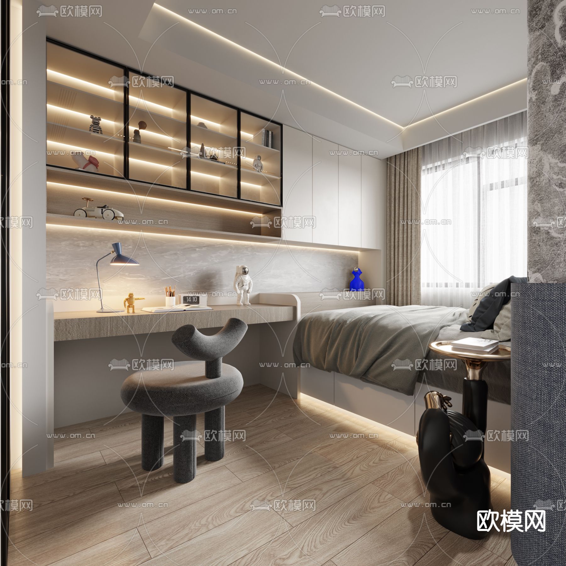 榻榻米卧室 次卧3d模型下载（渲染图1）