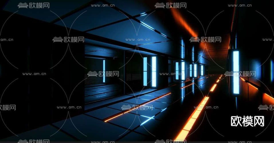 科技走廊 隧道 过道3d模型下载(渲染图2)