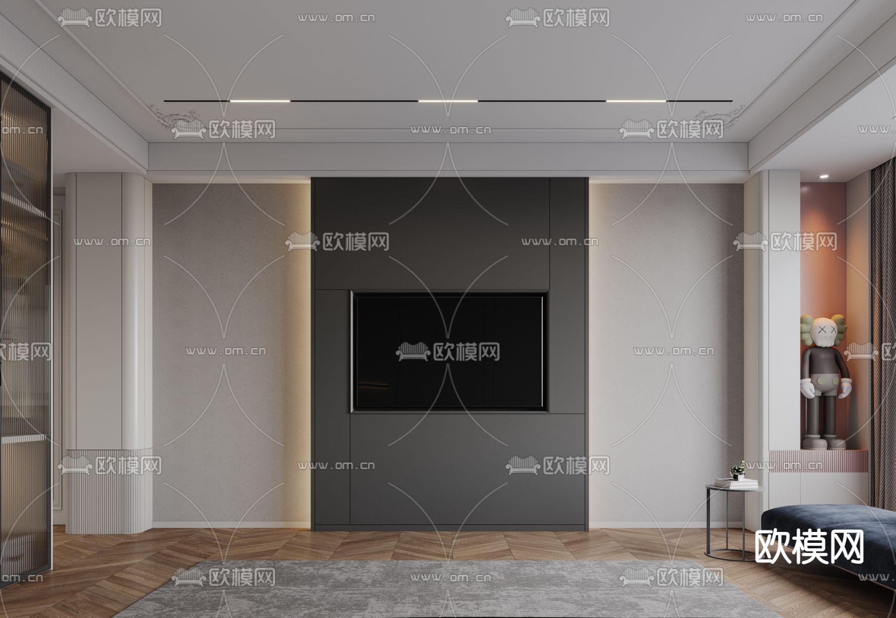 高级灰卧室 主卧3d模型下载（渲染图2）