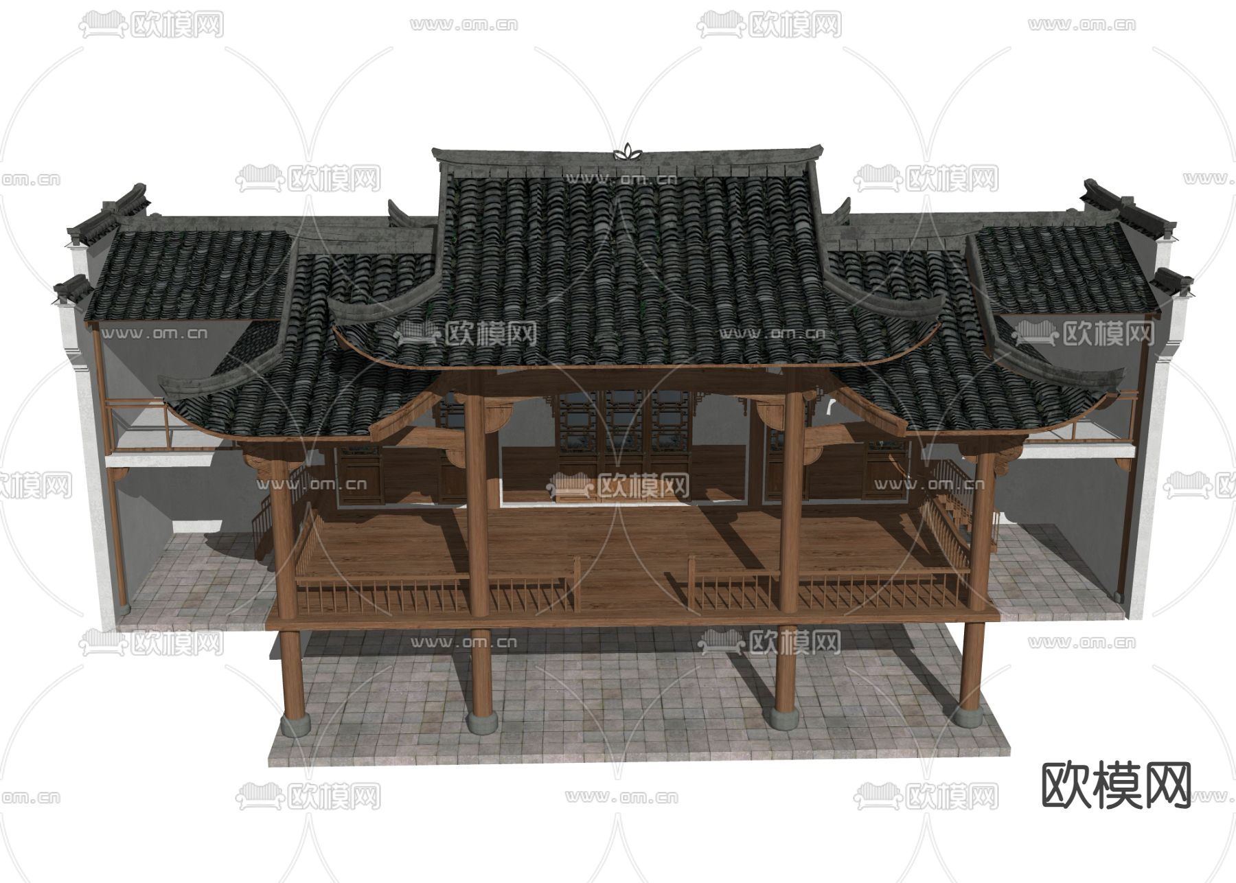中式古建戏台 演出台su模型下载（渲染图3）