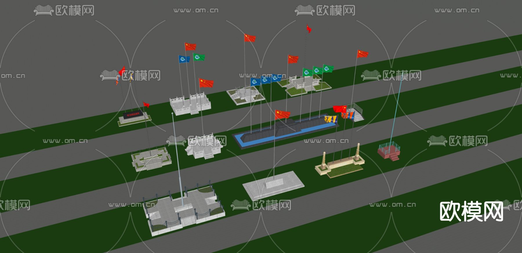 升旗台 旗杆su模型下载（渲染图2）