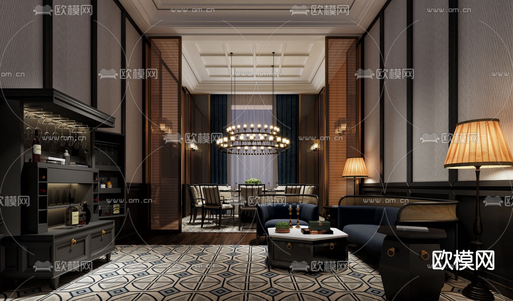 中式餐厅包厢su模型下载（渲染图1）