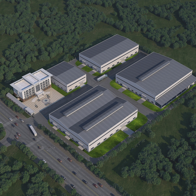  工业厂房鸟瞰su模型 