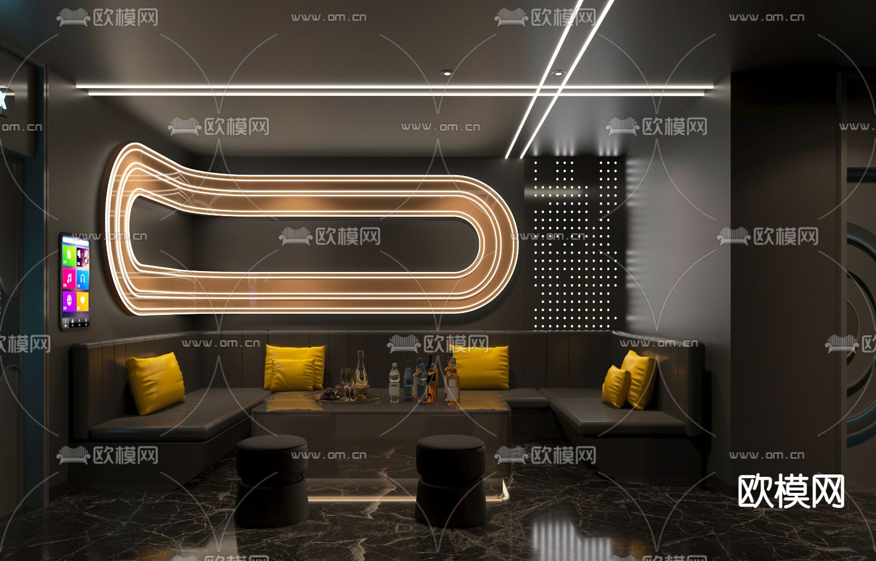 现代KTV包厢su模型下载（渲染图1）