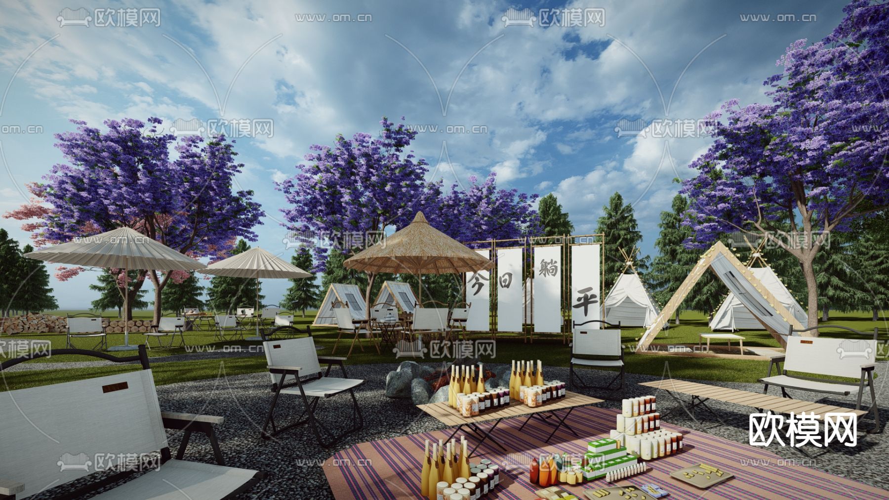 现代露营公园su模型下载（渲染图1）